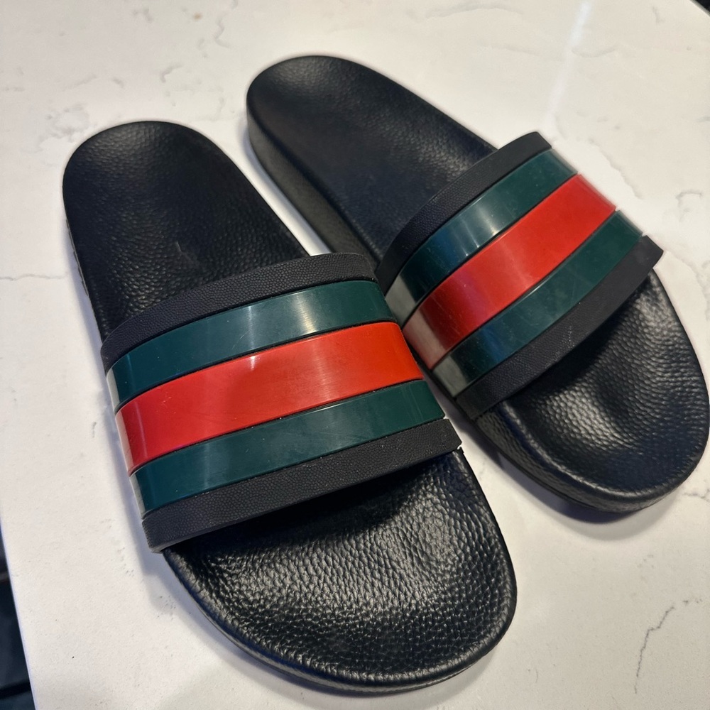Gucci Black, Green, and Red Slide Sandals